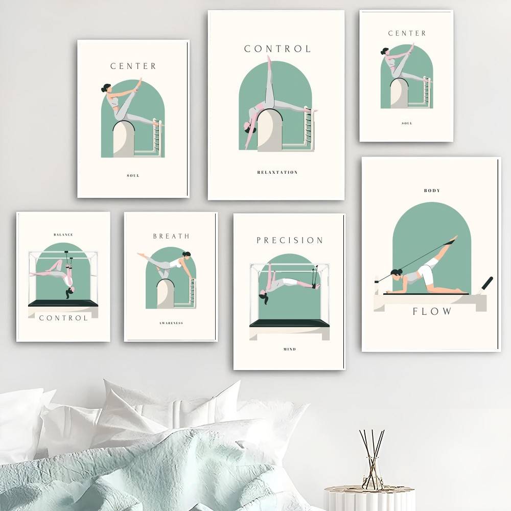 Pilates Yoga Flow - Póster Ilustrativo de Ejercicios Minimalistas de